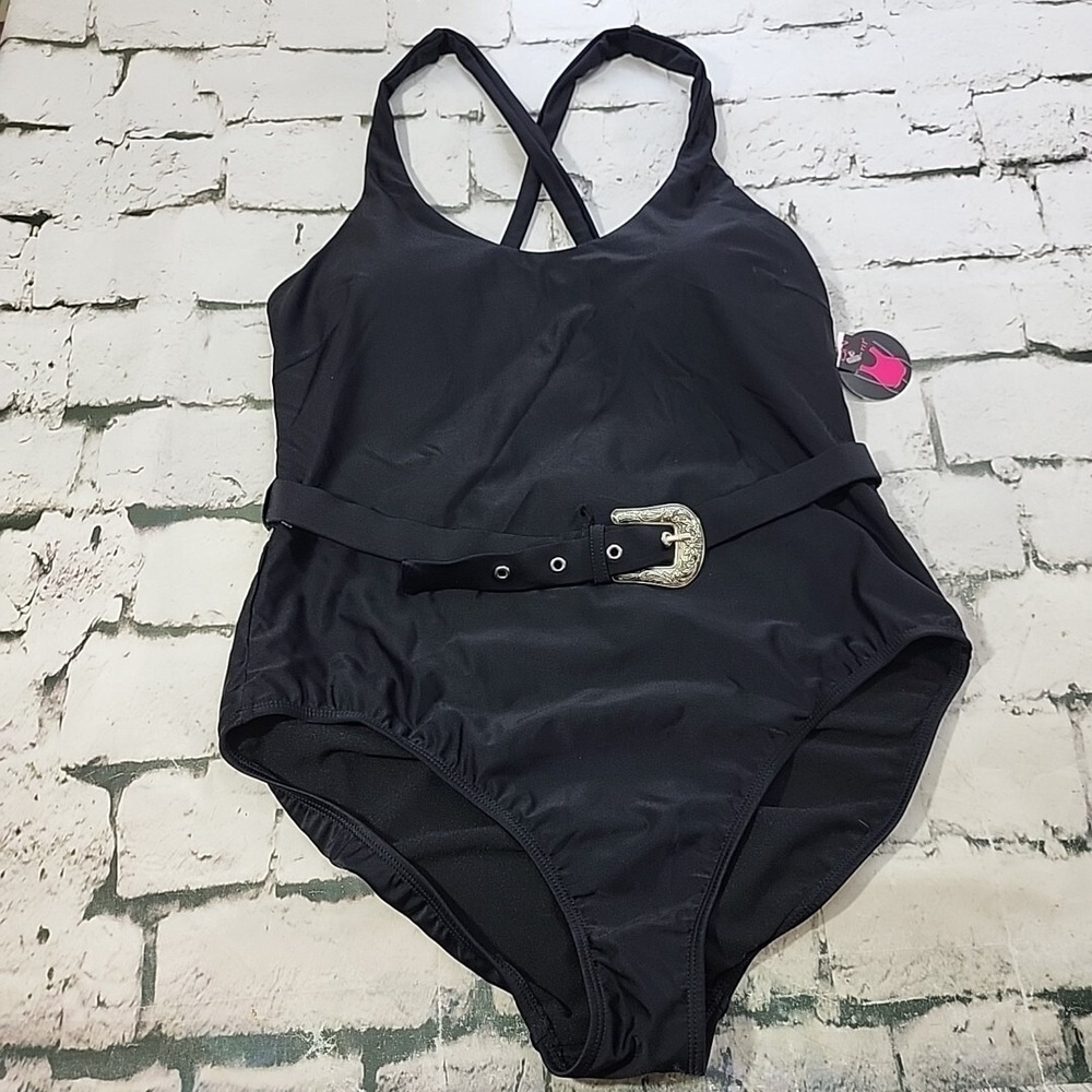 No Boundaries Swimsuit Juniors XL 15-17 Black One-Piece Western Belt Buckle NEW